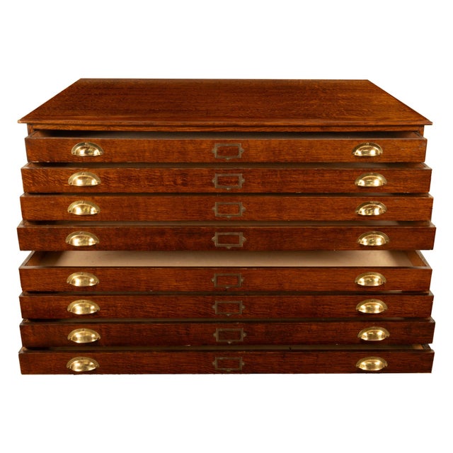 Brown Antique Oak 8 Drawer Filing Print Architect's Blueprint Cabinet Flat File 1900 For Sale - Image 8 of 14