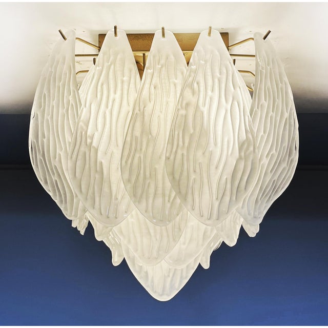Murano Ceiling Lamp in Frosted Carved Glass Leaves, 1980s For Sale - Image 8 of 17