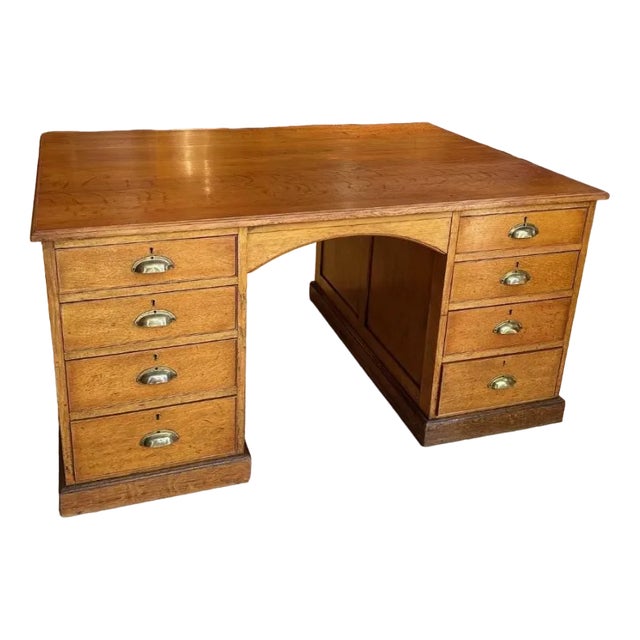 Antique Partners Desk in Oak | Chairish
