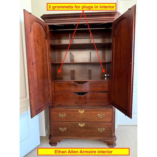 Ethan Allen Armoire 18th century design chippendale style, mahogany, bedroom armoire with hanging rod and adjustable shelf...