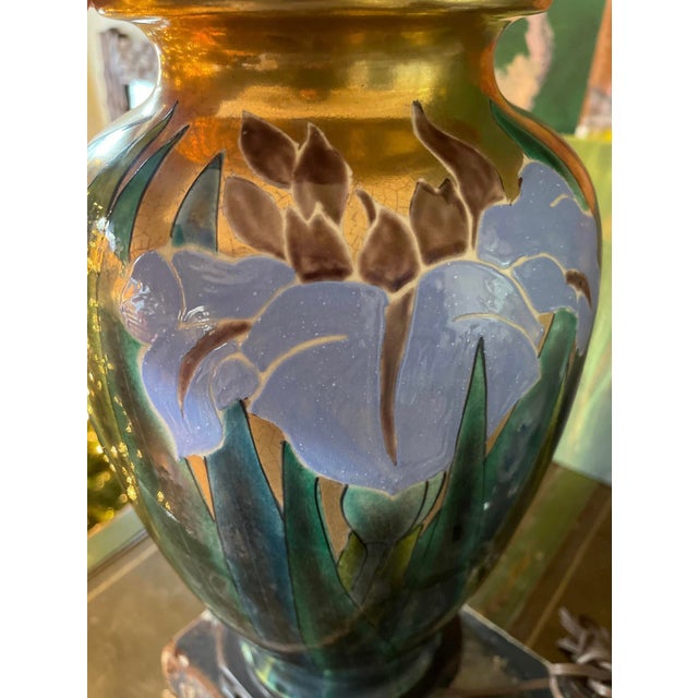 Vintage Enamel Painted Iris Lamp For Sale - Image 4 of 10