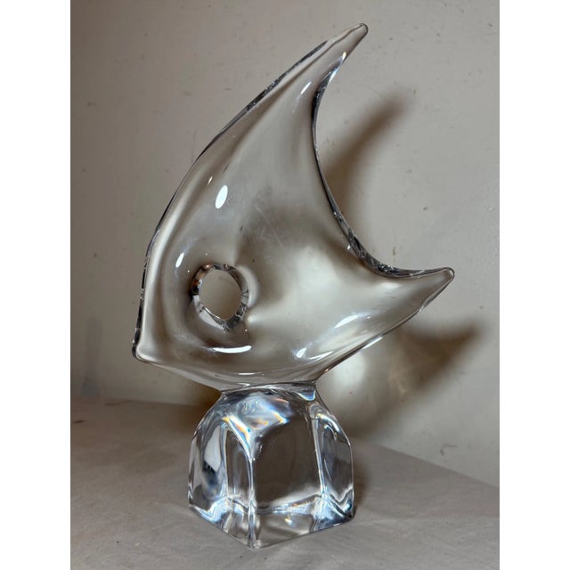 Up for sale is a large vintage hand blown Daum crystal angelfish sculpture, measuring 13 1/2 inches in height by 8 1/2...