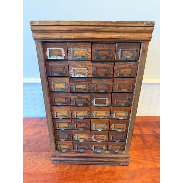 Antique 32-Drawer Oak Hardware Parts Cabinet by W.C. Heller Co. For Sale - Image 17 of 17