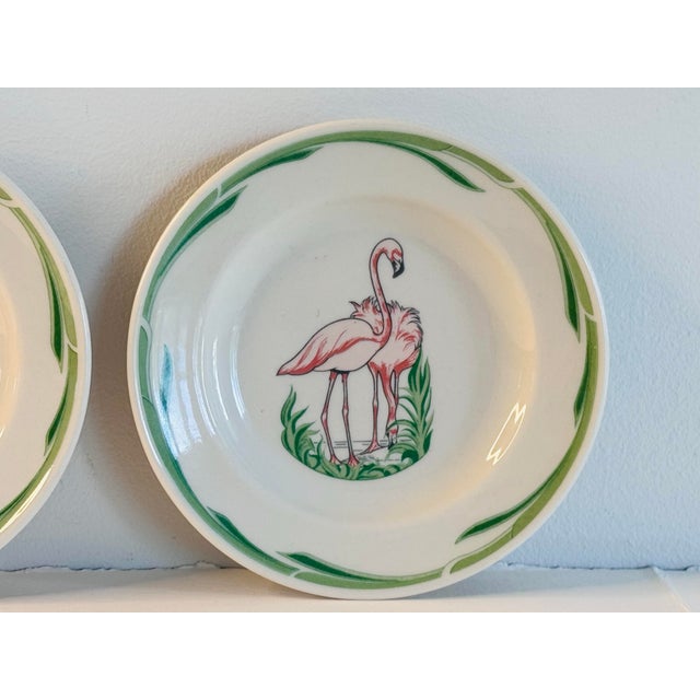 Vintage 1950s Flamingo Restaurant Ware Plates - A Pair. The handpainted plates are by Mayer China. Marked underneath.