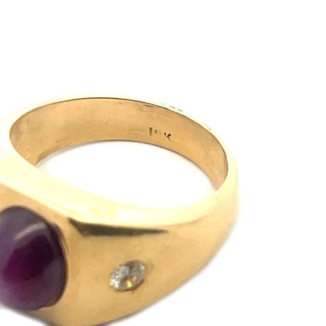 Metal Star Ruby Diamond Men's Ring 18k Yellow Gold Size 9.5 For Sale - Image 7 of 7