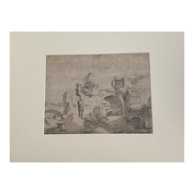 Roman Ruins, Pencil On Cardboard, 18th Century For Sale
