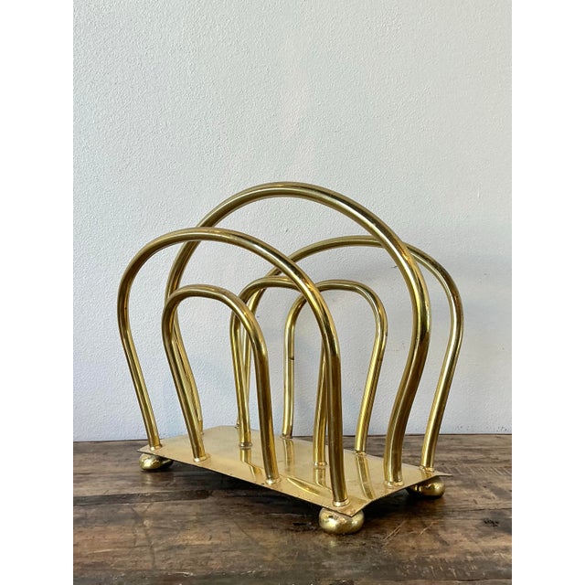 Vintage Brass Newspaper Rack After Dorothy Draper For Sale - Image 9 of 12