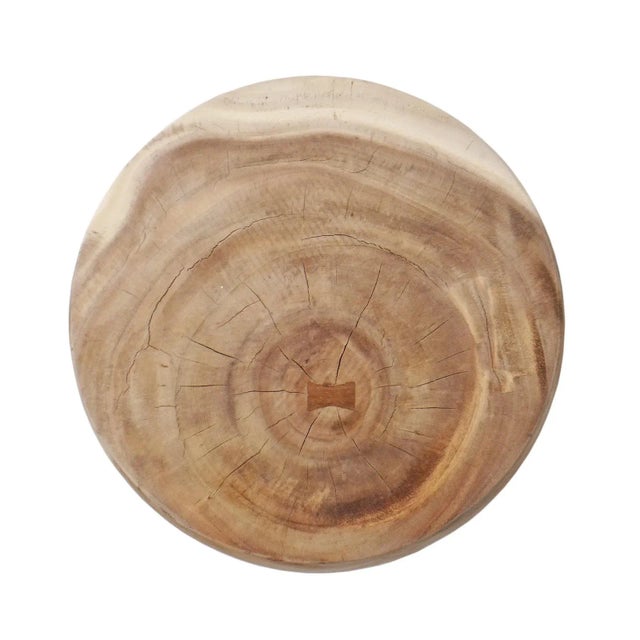 Raw Acacia Drum Side Table For Sale - Image 4 of 5