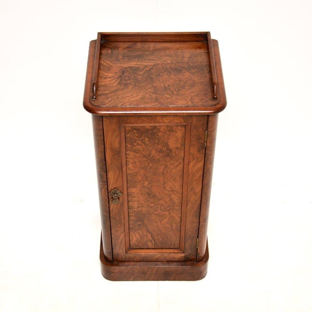 Antique Victorian Bedside Cabinet in Burr Walnut, 1860s For Sale - Image 6 of 9
