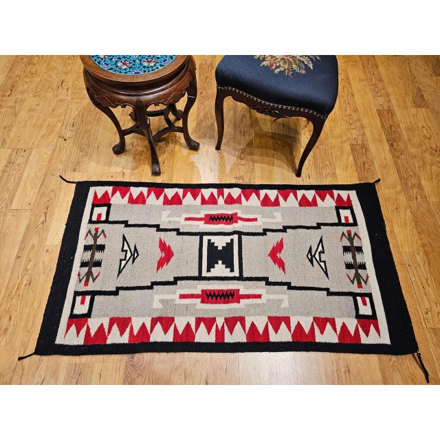 Gray Vintage Native American Navajo Rug, Handwoven Wool, Storm Pattern, 30” X 55” For Sale - Image 8 of 12