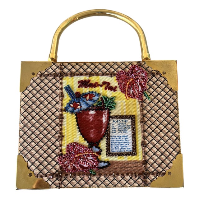 Vintage Cigar Box Purse Beaded Mai Tai For Sale