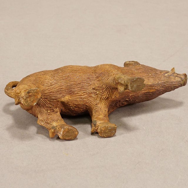 Early 20th Century Antique Wild Boar Piggy Bank Made of Clay For Sale - Image 5 of 7