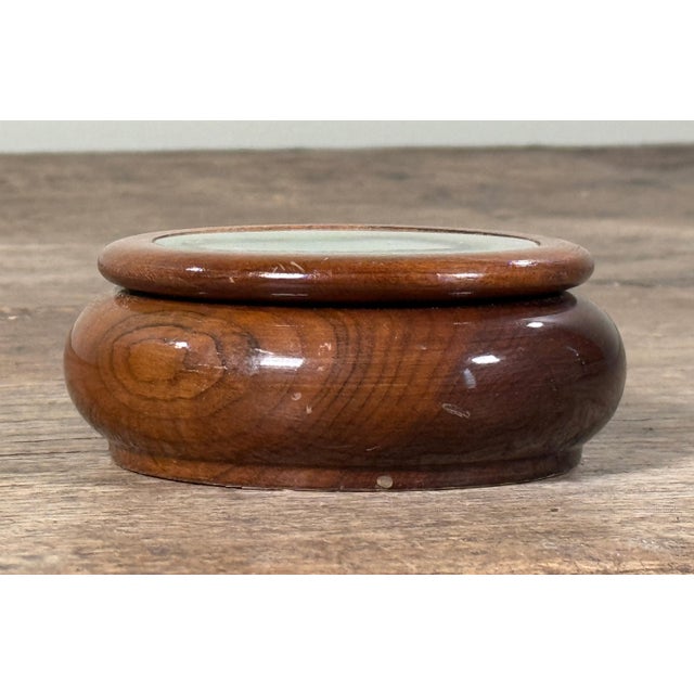Hand Turned Wood and Green Agate Style Art Glass Lidded Trinket / Jewelry Box For Sale - Image 4 of 6