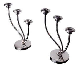 Art Deco Candlesticks in Stainless Steel with 3 Flames, Spain, 1970s, Set of 2