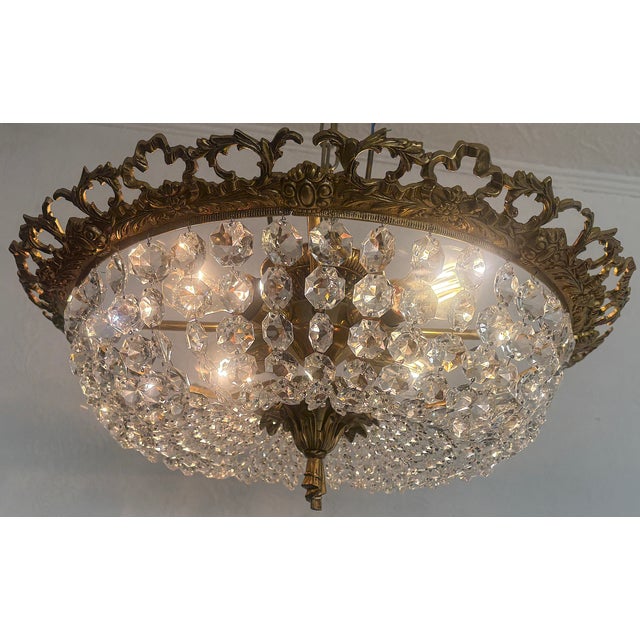 Vintage Spanish Brass and Crystal Ceiling Lamp, 1950s For Sale - Image 12 of 14