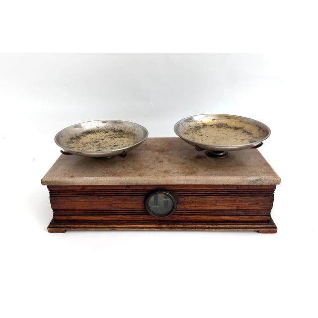 Late 19th Century Late 19th C Apothecary Balance Scale Oak and Marble For Sale - Image 5 of 12