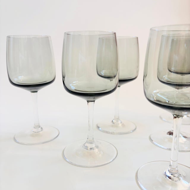 Mid Century "Cora" Smoke Glass Wine Glasses by Peill & Putzler, Germany - 5 Ounces - Set of 6 For Sale - Image 4 of 7