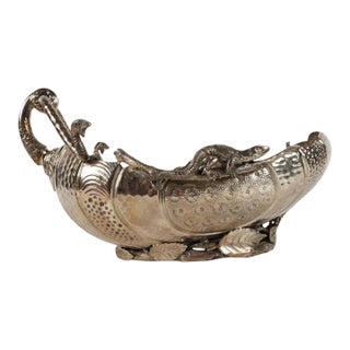 Antique Silver Plated Chameleon & Serpent Centerpiece Boat Bowl For Sale