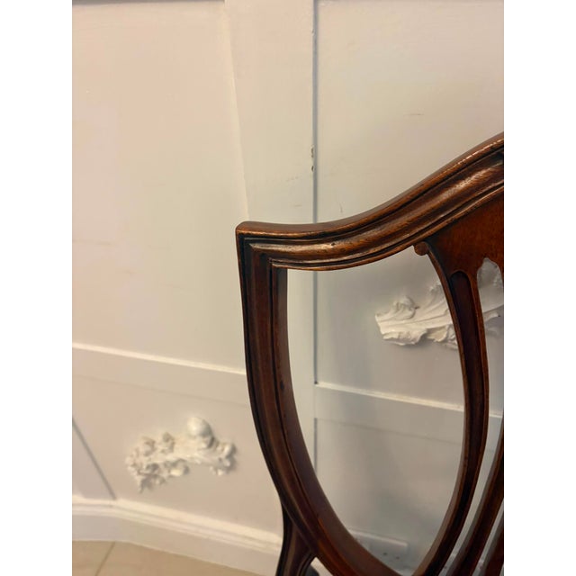 Antique Mahogany Shield Back Dining Chairs and Carvers, 1920, Set of 12 For Sale - Image 14 of 18