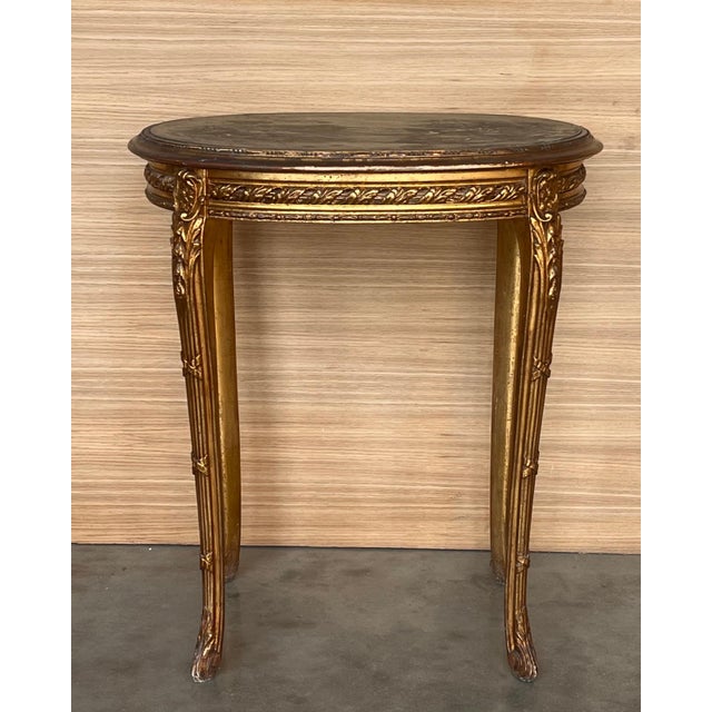 Early 20th Century Set of Early 20th Century French Louis XVI Style Gilded Oval Console Table with Chairs For Sale - Image 5 of 18