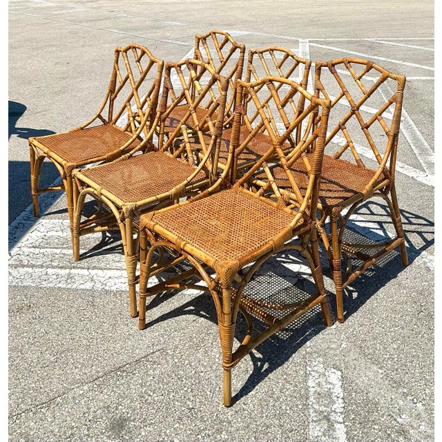 Vintage Chinese Chippendale Rattan Dining Chairs - Set of 6 For Sale - Image 12 of 12