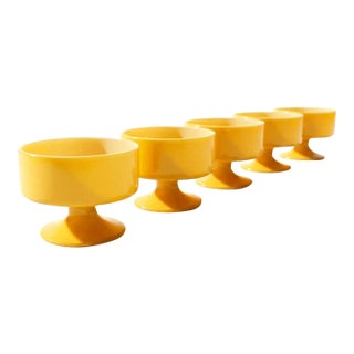 Mid 20th Century Mid Century Modern Yellow Milk Glass Coupes by Federal Glass - Set of 5 For Sale