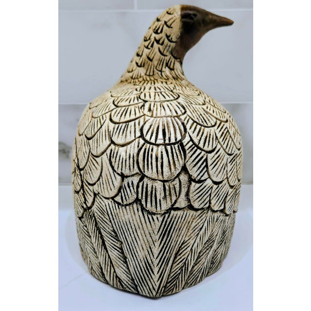 Vintage Hand-Carved Teak Partridge Figurine – Signed Thai Folk Art Bird Sculpture For Sale - Image 4 of 10