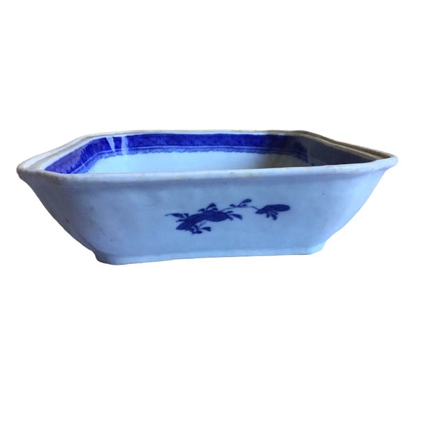 Antique 19th Century Chinese Blue White Canton Export Porcelain Vegetable Dish For Sale - Image 12 of 13