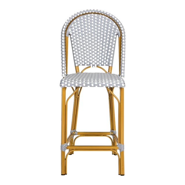 Indoor-Outdoor Stacking French Bistro Counter Stool in Grey & White For Sale