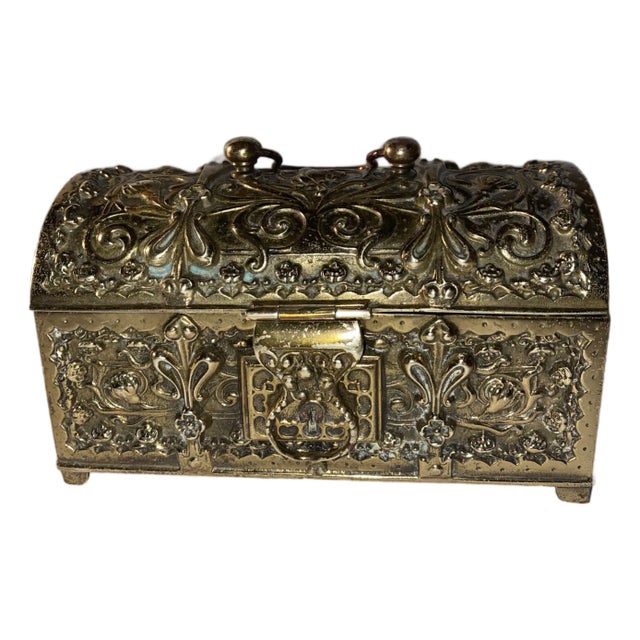 Brass Jewelry Casket. Antique 1900s German Brass Jewelry Casket For Sale