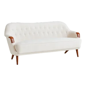 Off-White Alpaca Sofa with Wood Details, Denmark 1960s