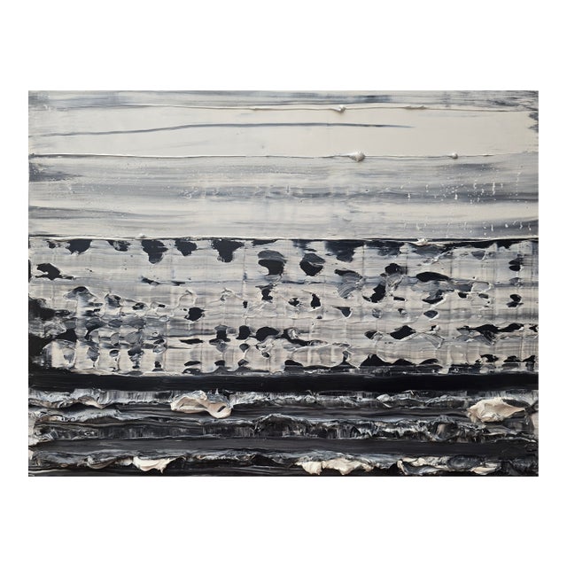 18.9" by 14.2" Emotional Topography — Horizon (No. 1) - Original Black and White Abstract Seascape, Oil Painting / Abstraction - Unframed For Sale