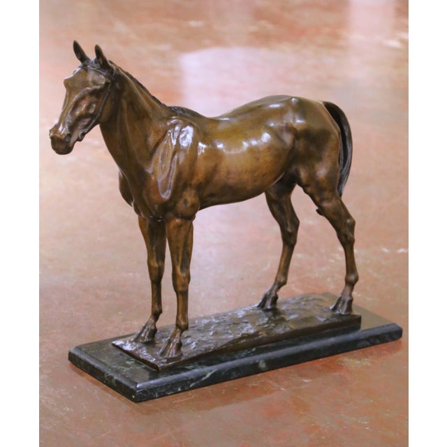 Bronze 19th C. French Patinated Bronze Horse Sculpture on Marble Base Signed C. Fratin For Sale - Image 8 of 12