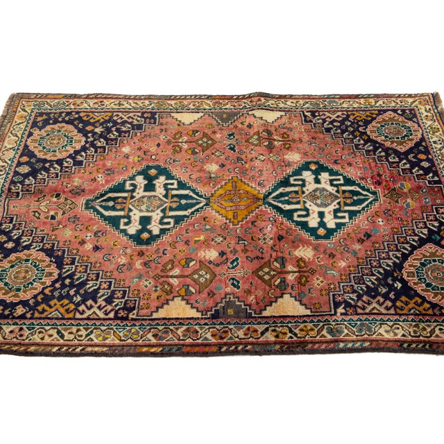 Vintage Handmade Shiraz Wool Rug in Red With Allover Design For Sale In New York - Image 6 of 9
