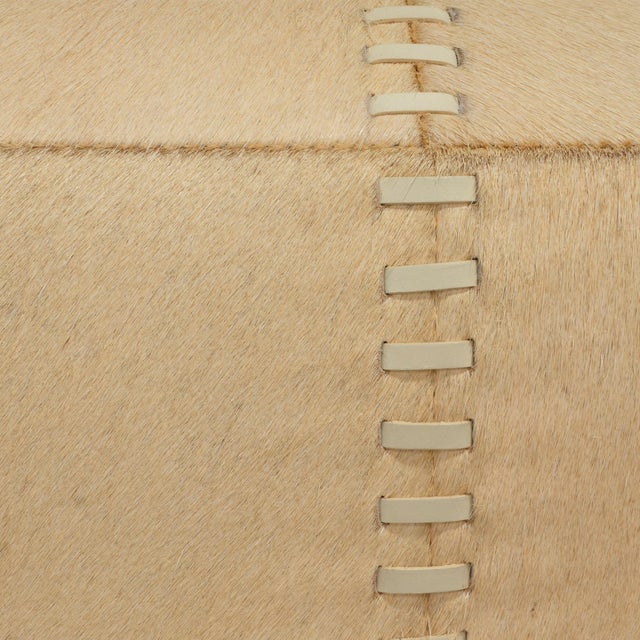 Jamie Young Small Ottoman, Cream Hide For Sale - Image 4 of 6