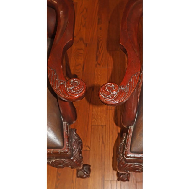 Pair of Theodore Alexander Althorp Chippendale Style Leather Seat Arm Chairs For Sale - Image 12 of 14