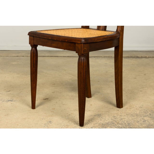 1930s Set of Six French Art Deco Carved Maple & Cane Dining Chairs For Sale - Image 9 of 18