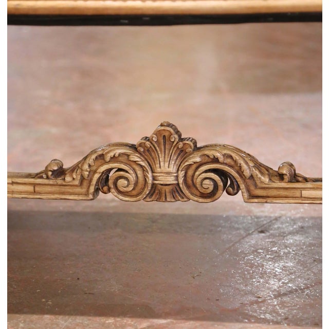 19th Century French Louis XIV Style Carved Bleached Oak Bench With Leather Seat For Sale - Image 9 of 11