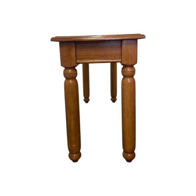 Transitional 1990s Oak Parquet Top Writing Desk / Console Table With Turned Legs and Drawer For Sale - Image 3 of 12