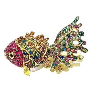 Bochic "Orient" Ruby & Sapphire Brooch or Pendent Set In 18K Gold & Silver For Sale
