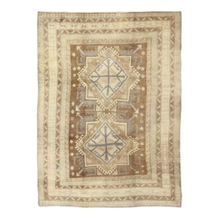 Vintage Turkish Oushak in Light Brown, Camel, Blue/Lavender and Cream 6′7″ × 8′7″ For Sale
