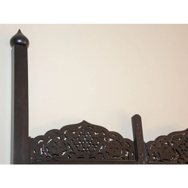 Ebony Hand-Carved Indo-Portuguese Moorish Queen Four-Poster Bed, India, 2000 For Sale - Image 8 of 14