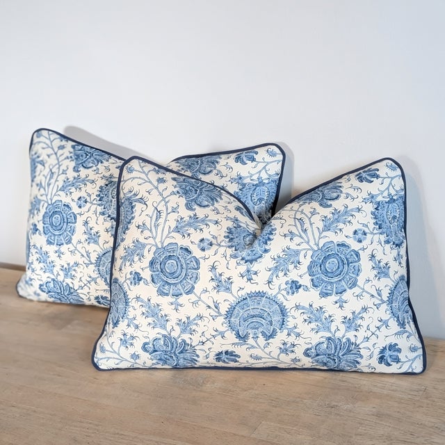 Not Yet Made - Made To Order Lee Jofa Indiennes Floral Lumbars in Delft With Blue Cord For Sale - Image 5 of 7