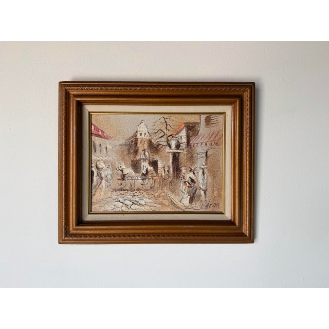 Mid-Century Modern Boris Chezar (American, 1913–2008) Parisian Street Scene Oil and Sand on Canvas Painting, Framed For Sale - Image 3 of 11