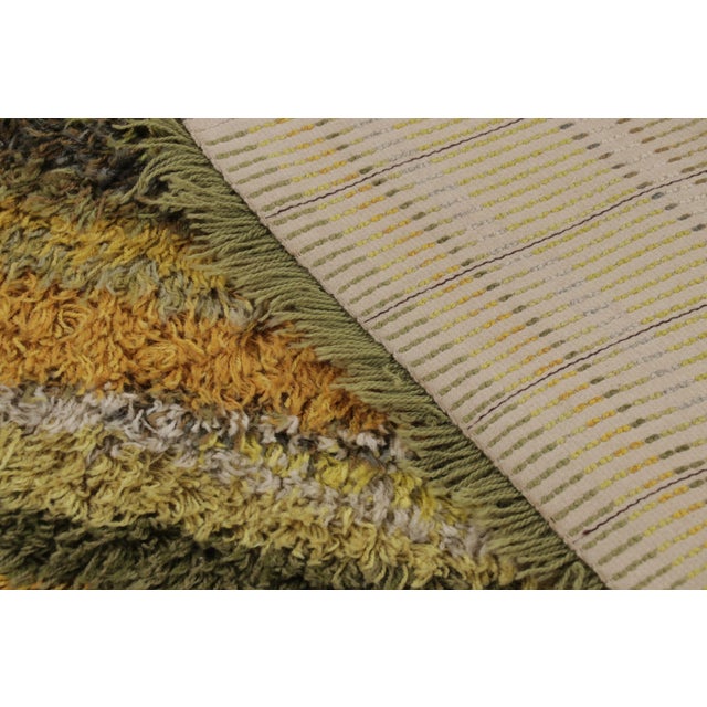Textile Vintage Swedish Rya Rug in Yellow and Green Geometric Design - Rug & Kilim For Sale - Image 7 of 9