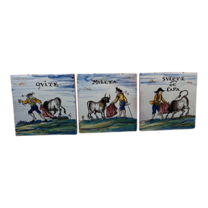 Set of 3 Vintage Matador Bull Fighter Hand Painted Tiles, Spanish