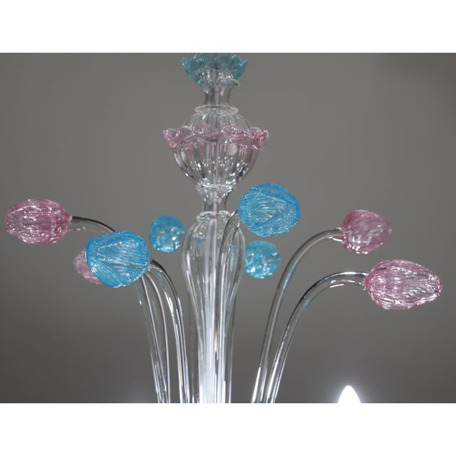 "Amsterdam" Large Size Vintage Pink and Blue Tulip Murano Glas Chandelier, 1970s For Sale - Image 11 of 14