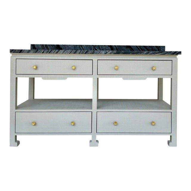 Made Goods Modern Gray Linen Double Sink Vanity For Sale