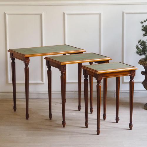 Vintage French Nesting Tables with Leather Tops, 1900, Set of 3 For Sale - Image 10 of 10