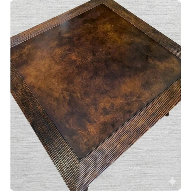 Brown Vintage Stained Tortoiseshell Burnt Bamboo Sqaure Regency British Colonial Card Dining Table For Sale - Image 8 of 10